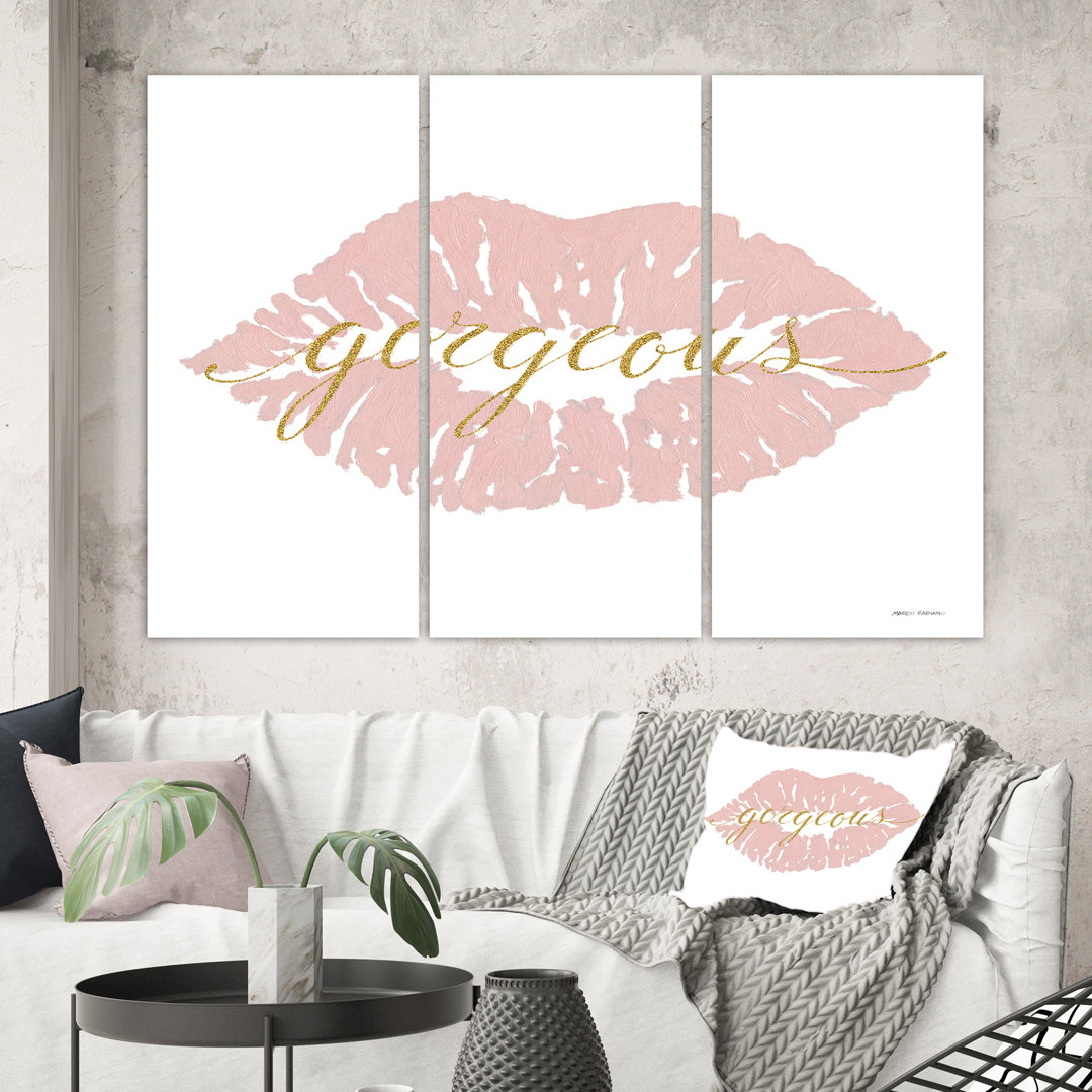" Fashion Glam Lips On Gold II " 3 - Pieces East Urban Home 