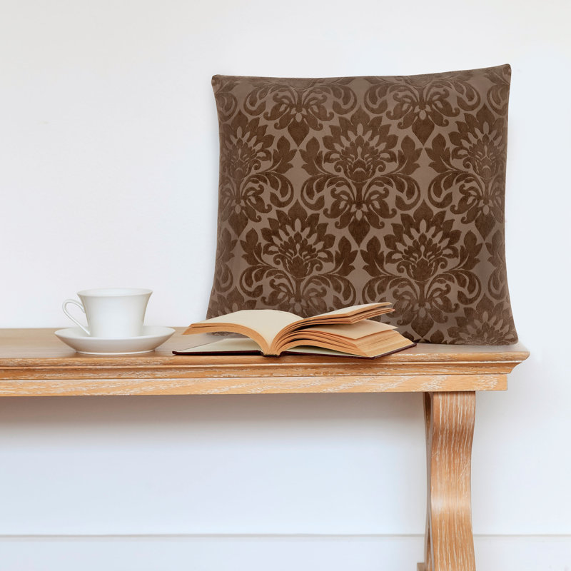 Sutton 18" Brown Polyester Floral Square Throw Pillow