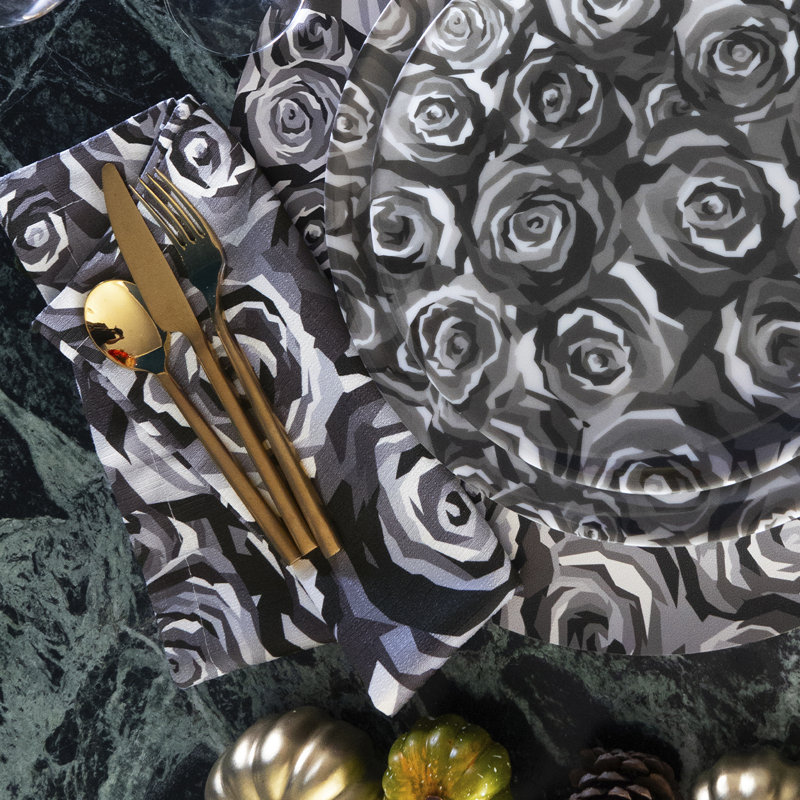 Greyscale Roses Salad Plate