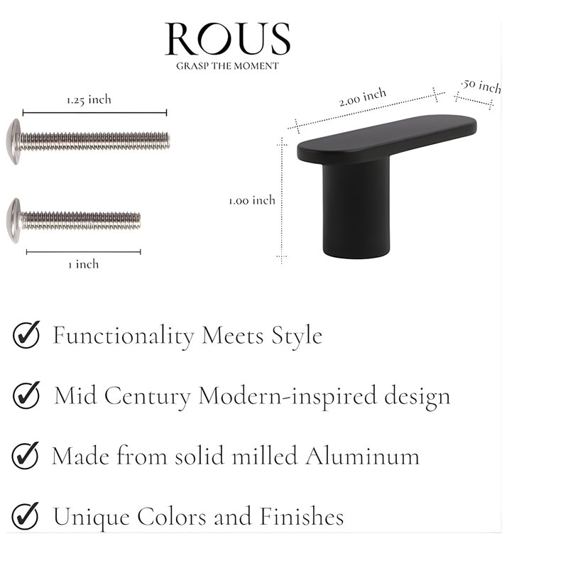 2" Bar Knob, Charcoal (Black), 1"