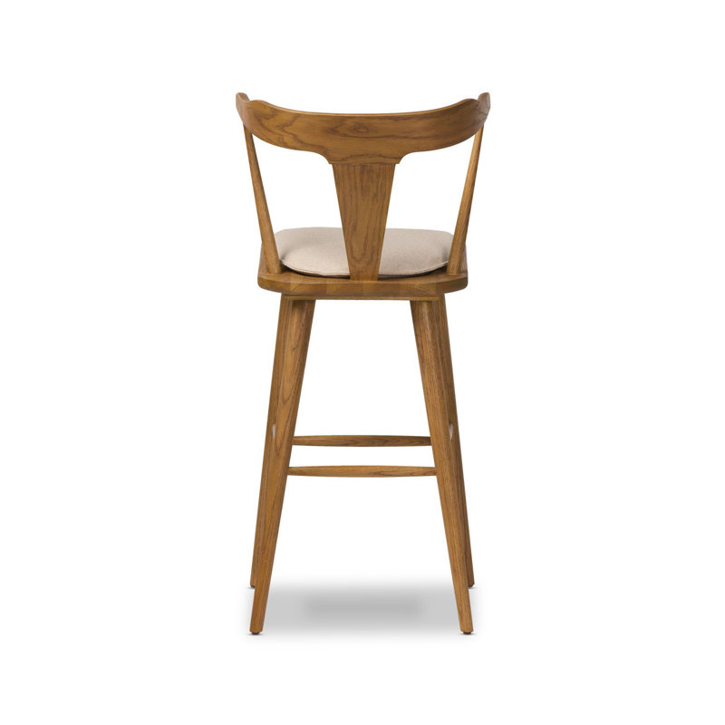 Garth Solid Wood Bar Stool, Bar Stool (29.94" Seat Height), Sandy Oak, Antwerp Natural/Linen Blend