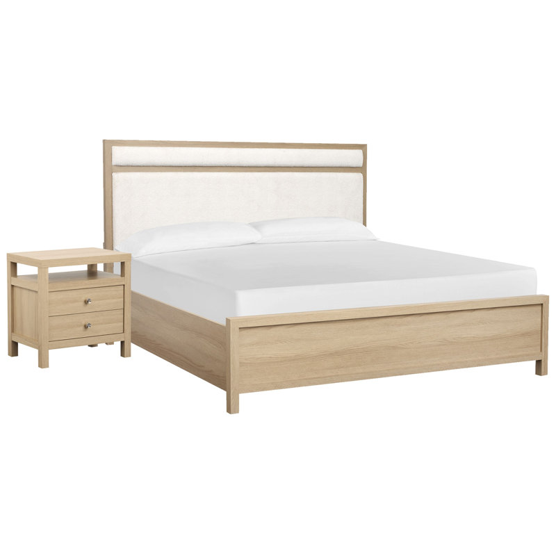 Très grand lit à panneau tapissier avec 2 tables de chevet Wentworth, 3 Pcs: Bed, 2 Nightstands, Très grand