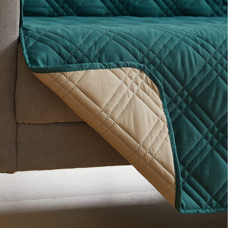 Dark Brown Quilted Polyester Recliner Slipcover with Pockets
