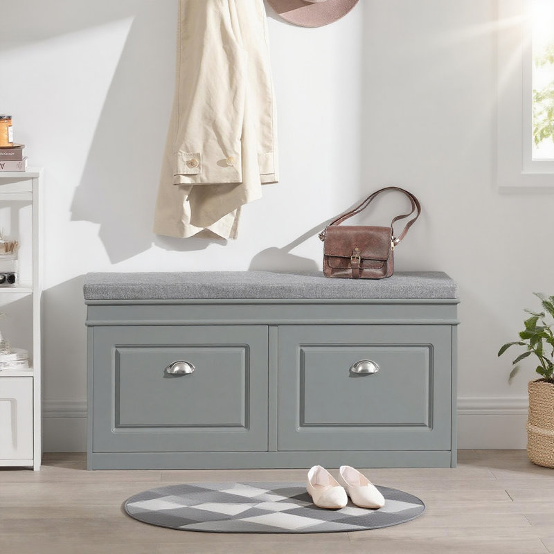 Banc de rangement à chaussures étroit gris avec tiroirs rabattables et siège rembourré pour vestibule, l 40,9 po x P 9,4 po x H 20 po