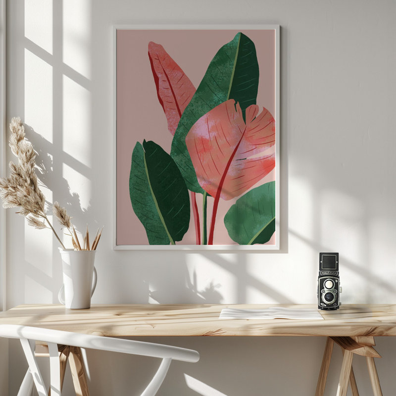 "Blush Tropical", art mural texturé encadré, Or, H 14 po x l 10 po