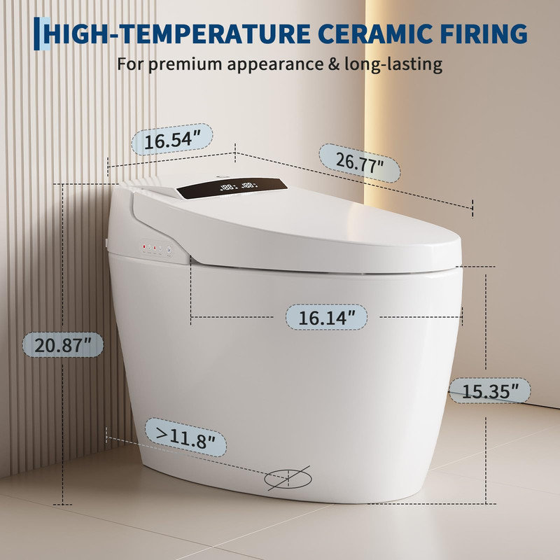 Toilette allongée intelligente Smart One, siège de bidet chauffant, chasse d'eau avec capteur de pied, séchoir à air chaud et télécommande