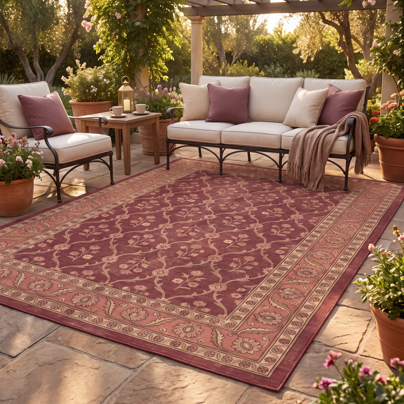 Tapis Anhydrite Traditionnel à Motifs Florals Allover Bordeaux Cuivre Vert Crème Rose Antidérapant à Poils Courts Intérieur Extérieur Adapté aux Animaux de Compagnie Salon Chambre Salle à Manger Entrée Couloir Bureau Lavable