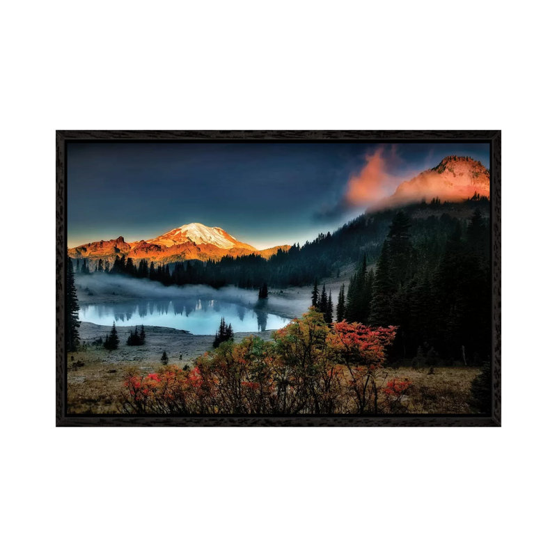 Rainier Sunrise by Dennis Frates - Print on Canvas, Black Framed, 45.72cm H x 66.04cm W x 3.81cm D