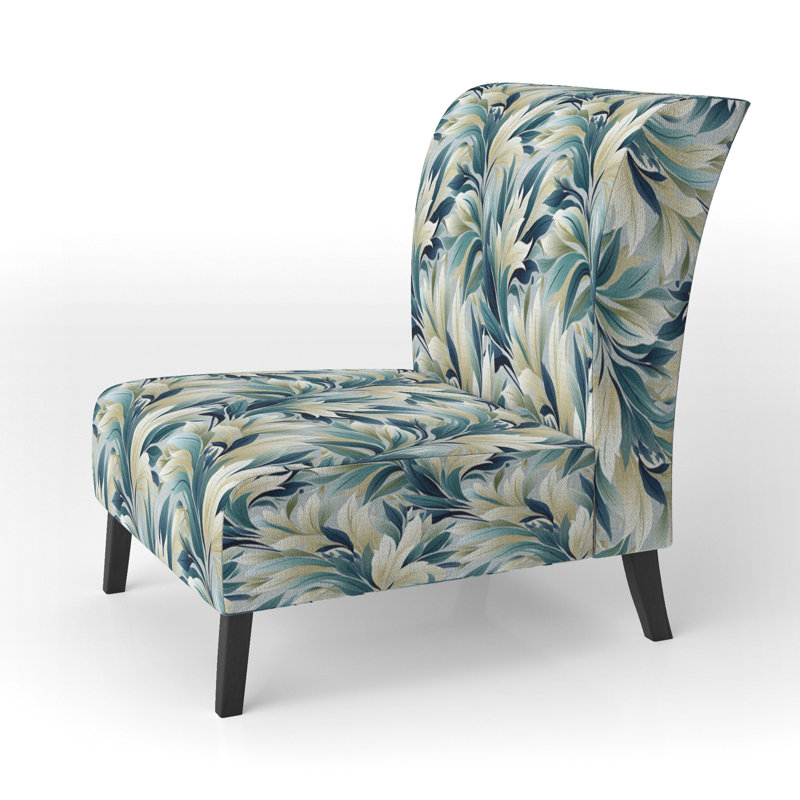 Coastal Symphony Tropical Pattern - Upholstered Coastal Slipper Chair, Blue Accent Chair, Coastal Symphony Tropical Pattern I