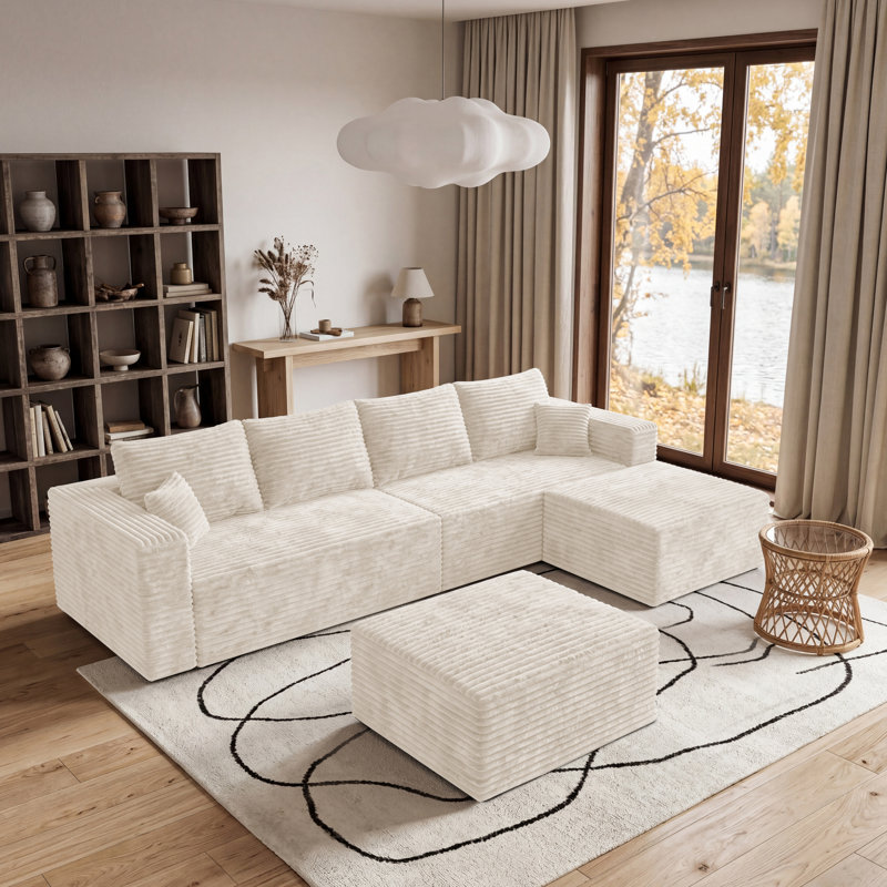 Canapé modulaire modulaire 118,12 po 118 po, flanelle rembourrée avec ressorts ensachés et 6 coussins, aucun assemblage requis, noir / gris / bleu / vert / beige / brun