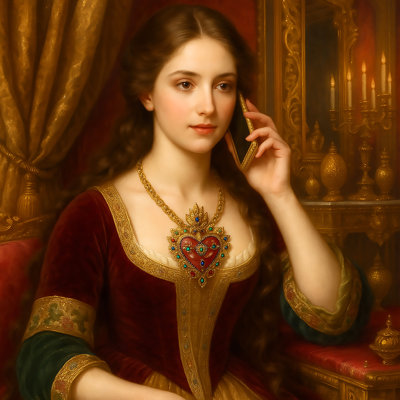 Rococo Woman with Cell Phone by Linda