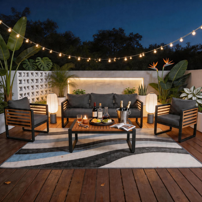 4-Piece Patio Conversation Set with Weather-Resistant Polyester Cushions for Backyard, Deck & Poolside Relaxation, Gray