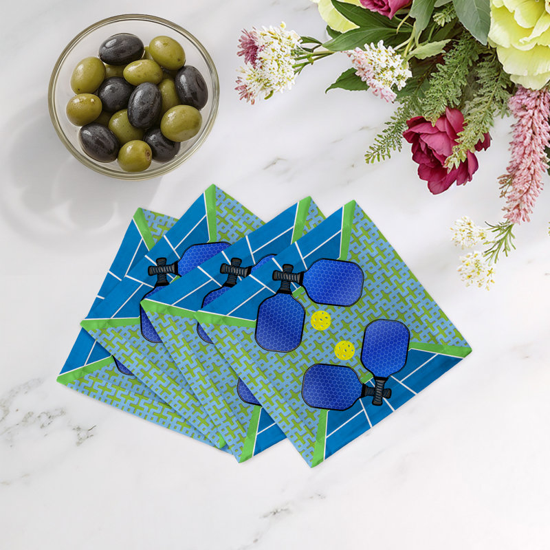 Pickelball Anyone Cotton Sateen Cocktail Napkins, Blue Green