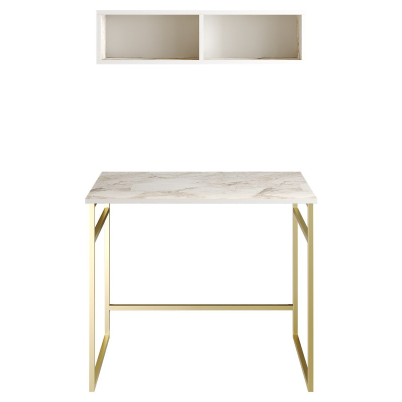 Mcleay Metal Base Writing Desk, White/Gold