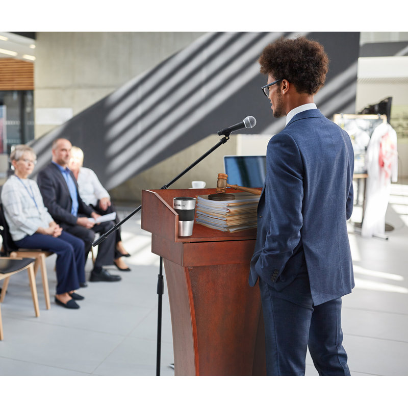 Adiroffice Stand-Up Podium Lectern With Drawer And Storage Area, Cherry