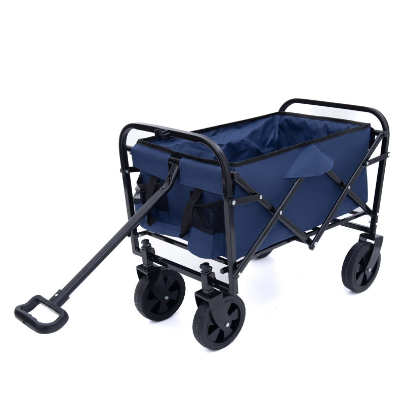 Collapsible Foldable Wagon Cart with strapping system, Beach Wagon Utility Cart Utility Wagon Grocery Cart for Camping Shopping Sports Gardeing Fishing Supports 225lbs All-Terrain Wheels
