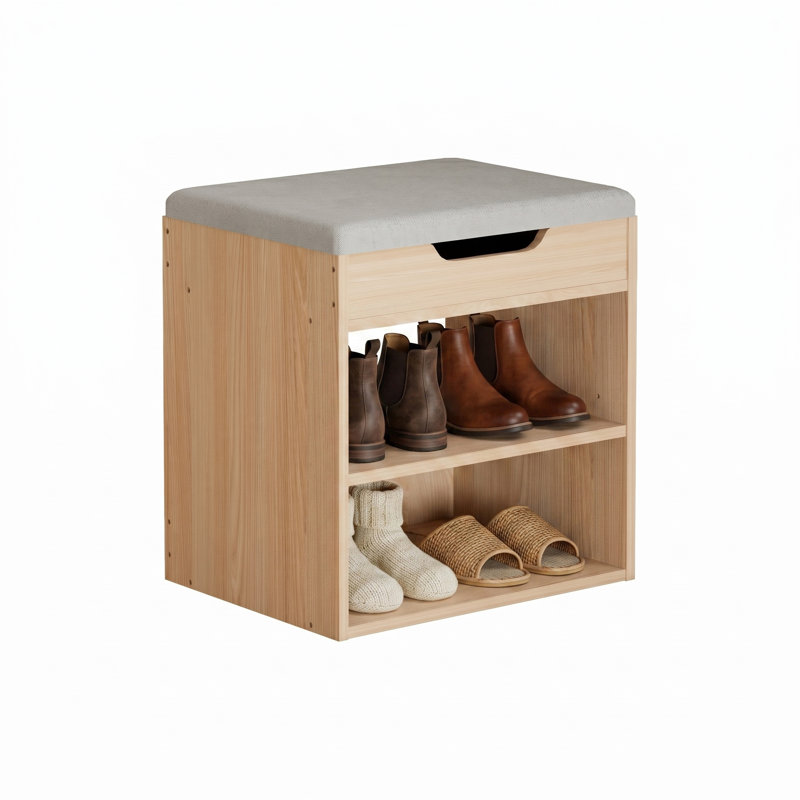 Banc de rangement rembourré pour chaussures avec armoire à 2 niveaux, Jaune