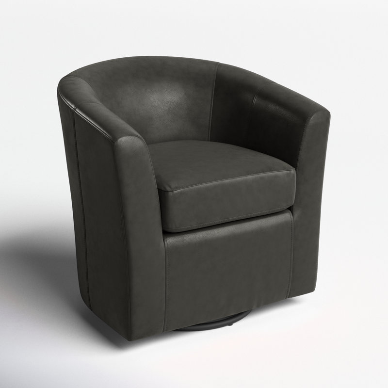 Hanshaw 30.5Cm Wide Swivel Barrel Chair, Black Faux Leather