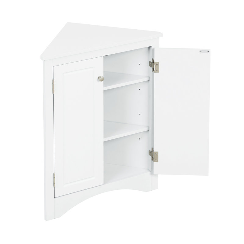 White Triangle Home Cabinet With Adjustable Space-Optimizing Shelves Storage - Enhances Decor, White
