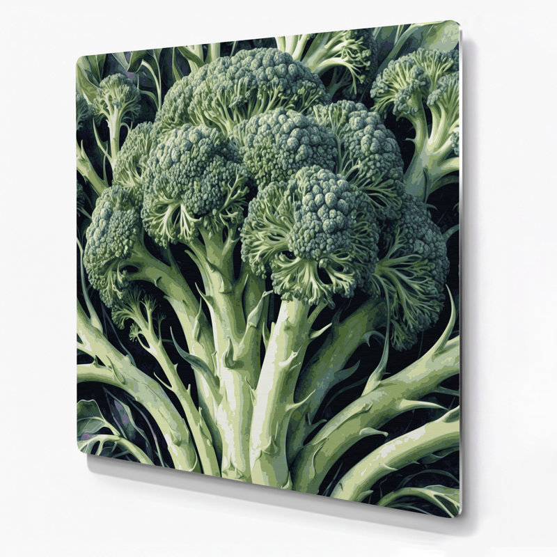 Légumes, broccoli et fleurs, art mural en métal vert