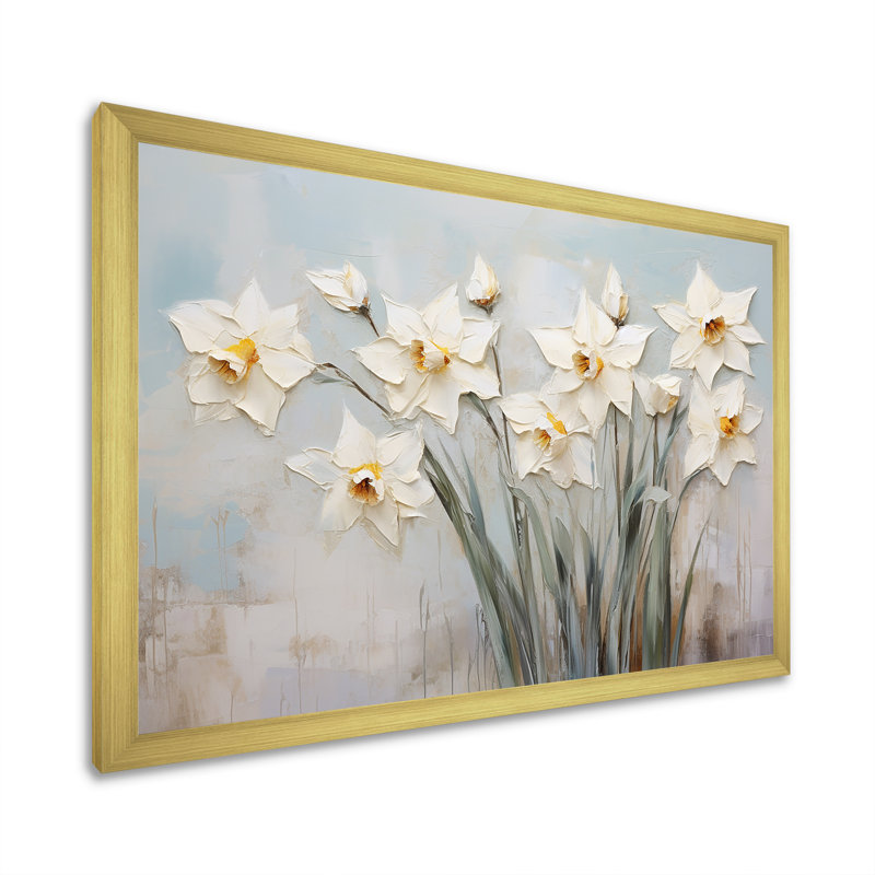 Minimalisme - jonquilles blanches, Cadre doré simple, H 16 po x l 32 po x P 1 po