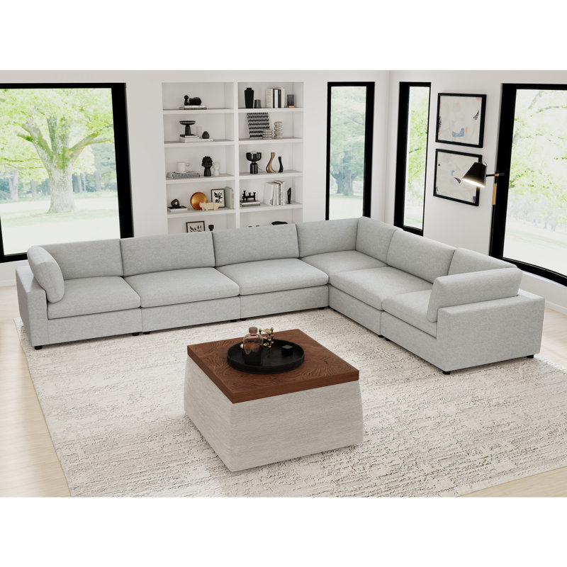 6-Piece Modern Minimalist Soft-Upholstered Sectional With Pillow Back
