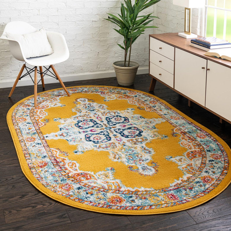 Tapis oriental jaune Armgard, Ovale 5 pi x 8 pi