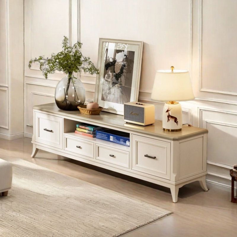Meuble télé en bois massif crème, 78.74"