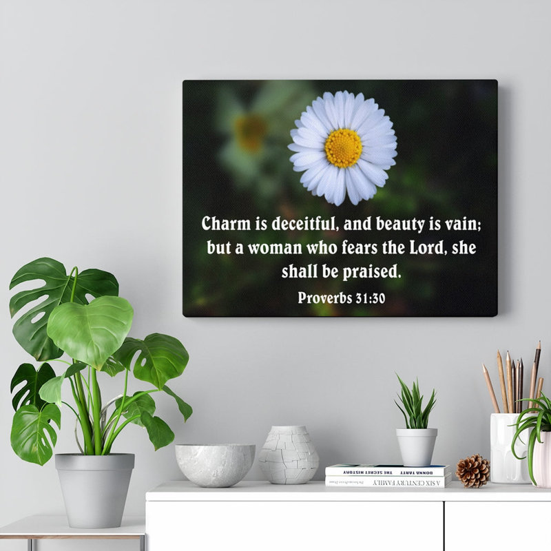 «Charm Is Deceitful Proverbs 31:30 Christian Home Décor Wall Art Ready», H 18 po x l 24 po x P 1,25 po