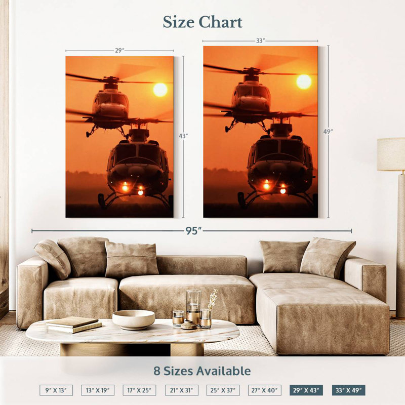 Mehar Helicopter Sunset Landing, 51" H x 34" W