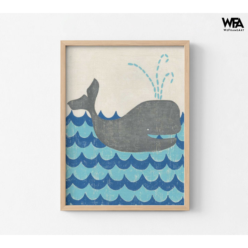 Illustration d'une baleine, impression de mer profonde encadrée, impression d'affiche décor de plage, art animalier mignon, impression d'art de mer, impression d'affiche de vagues, art mural encadré