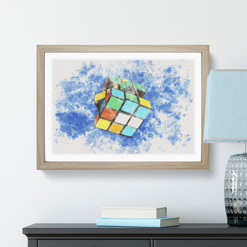 The Rubik Cube - Picture Frame Painting Print, 33cm H x 45cm W x 2cm D, Oak Framed