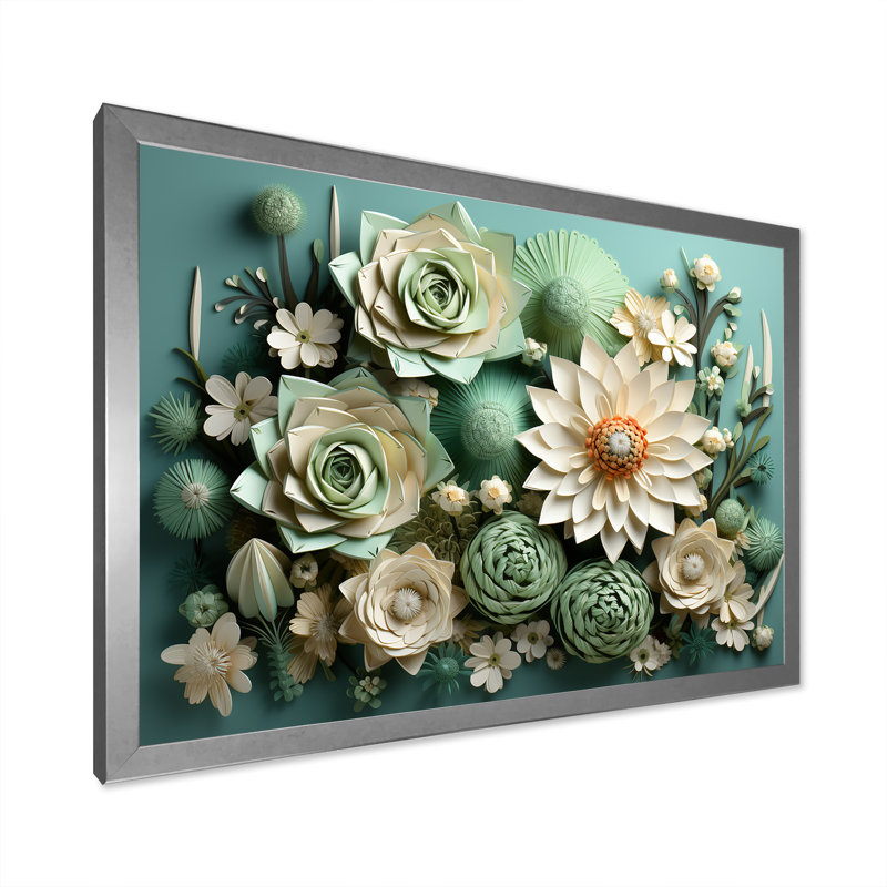 Cactus Mint Mirage I - Cactus, art mural sur toile, Cadre simple argenté, H 12 po x l 20 po x P 1 po