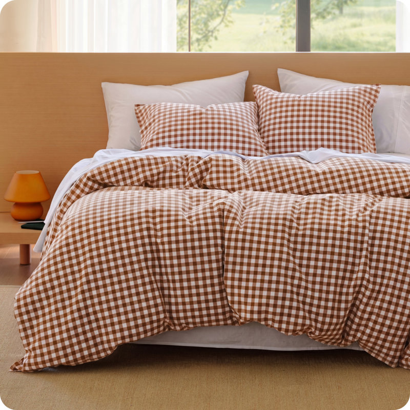 Ensemble de housse de couette en vichy 100% coton lavé, tissé à la main avec motif réversible teint en fil et artisanat double point, 3 pièces avec fermeture à glissière