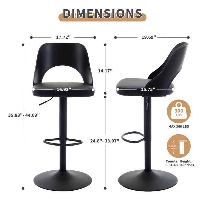 Bar Stools Set of 2 Modern BrownPU Counter Height Barstool, High Padded Swivel Adjustable Barstools with Back for Bar Counter and Kitchen Island