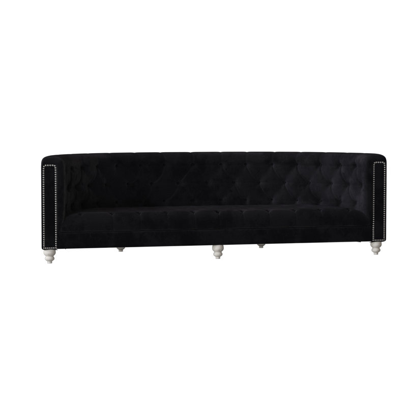Canapé Sarah, Blanc antique, Nickel brillant, Velours performance Bella noir