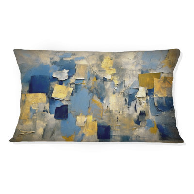 Coussin Lyrical Abstraction en bleu et jaune II - Abstract Collages