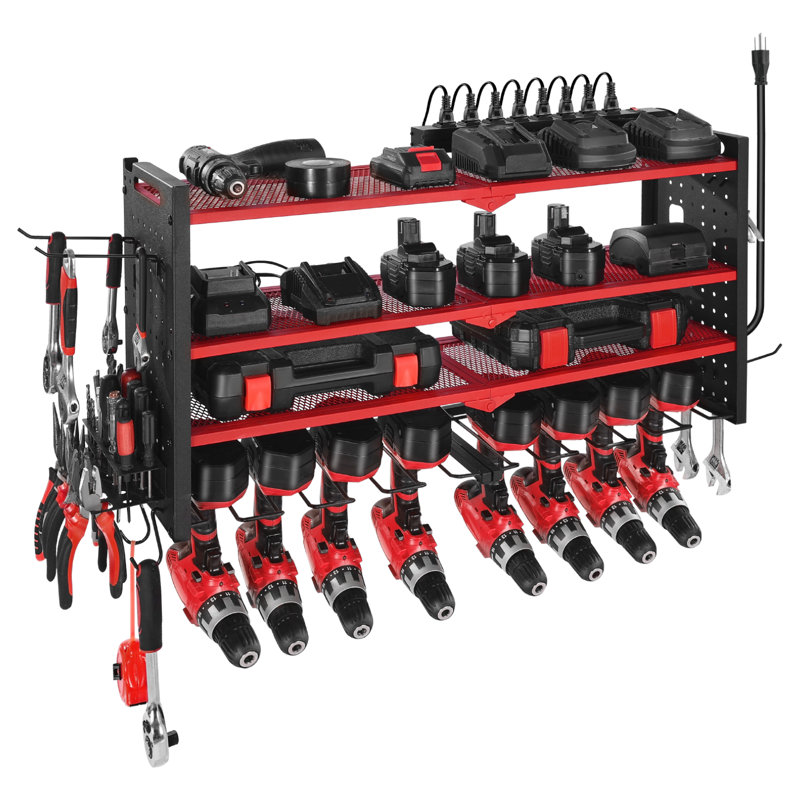 Power Tool Organizer with Charging Station 4-Layer Drill Storage Rack