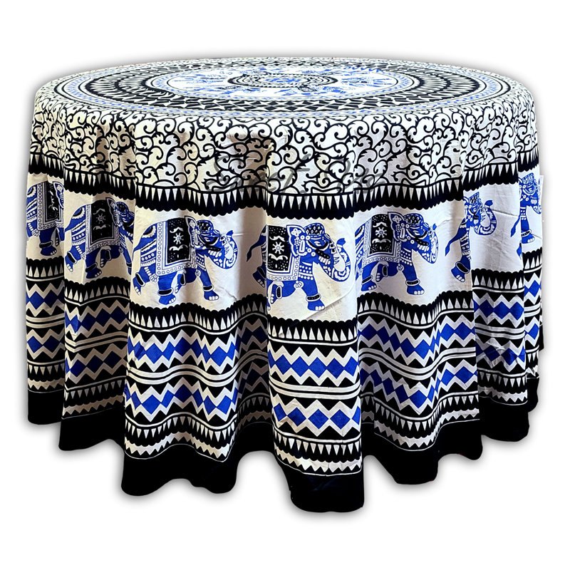 Nappe 100% coton Paisley, Bleu et noir, L 90 po x l 90 po