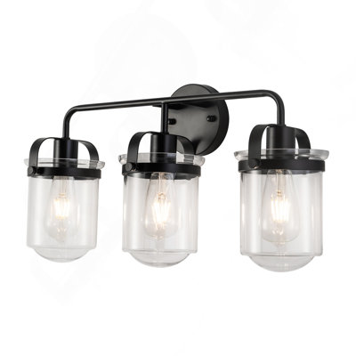 3-Light With Clear Glass Shade, Modern Sconce,  Industrial Indoor  Light Fixture For Bathroom Living Room Bedroom Over Kitchen Sink, E26 Socket,  [No Bulb]