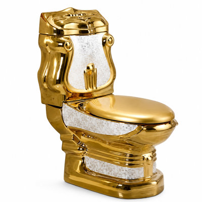 Luxury Gold Electroplated Ceramic One‑Piece Elongated Toilet, Ornate Floral Pattern, Vortex Flush High‑Efficiency Water‑Saving Anti‑Odor Bathroom Toilet with Soft‑Close Seat