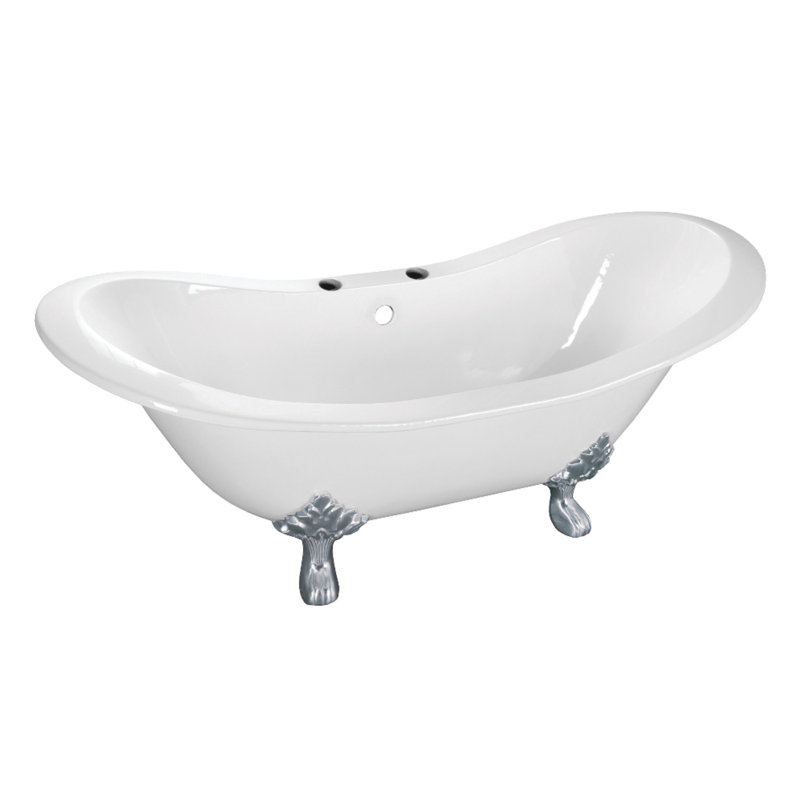 Kingston Brass Aqua Eden 61-Inch Cast Iron Oval Double Slipper Clawfoot Tub (7-Inch Faucet Drillings), Polished Chrome