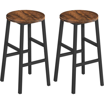 Bar Stools, Set Of 2 Round Bar Chairs With Footrest, 24.4 Inch Kitchen Breakfast Bar Stools, Industrial Bar Stools, Easy Assembly, For Dining Room, Kitchen, Rustic Brown.