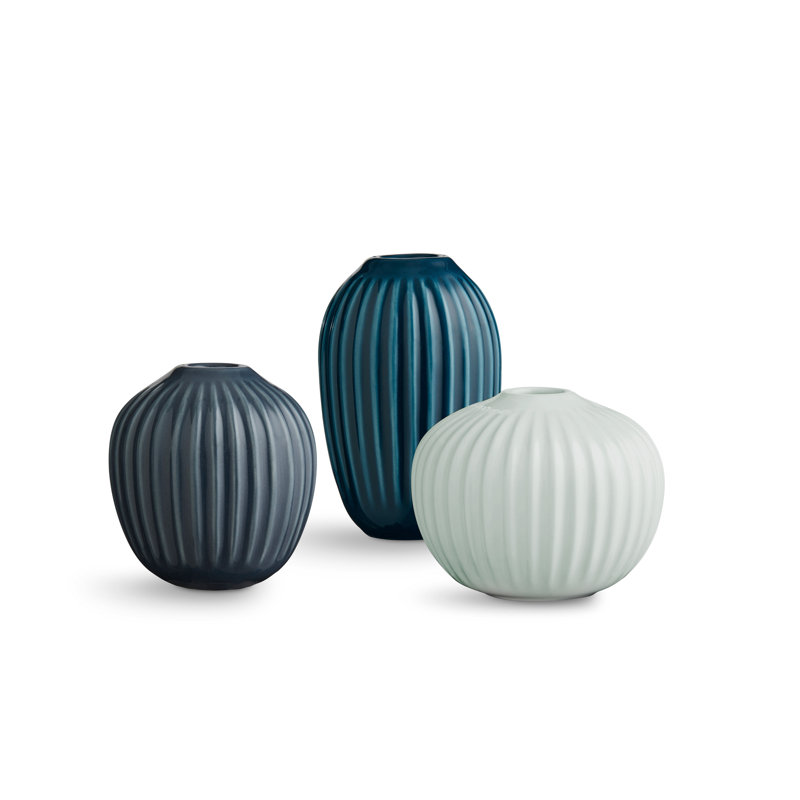 Hammershøi Handmade Earthenware Table Vase, Green/Blue/Gray