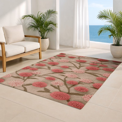 Tapis beige d'intérieur et d'extérieur Botanical
