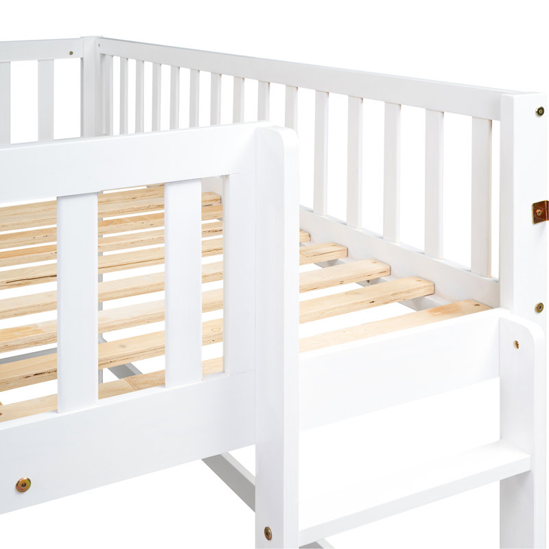 Lit mezzanine bas blanc avec glissade de divertissement - incontournable pour la chambre à coucher, Lit double, Blanc