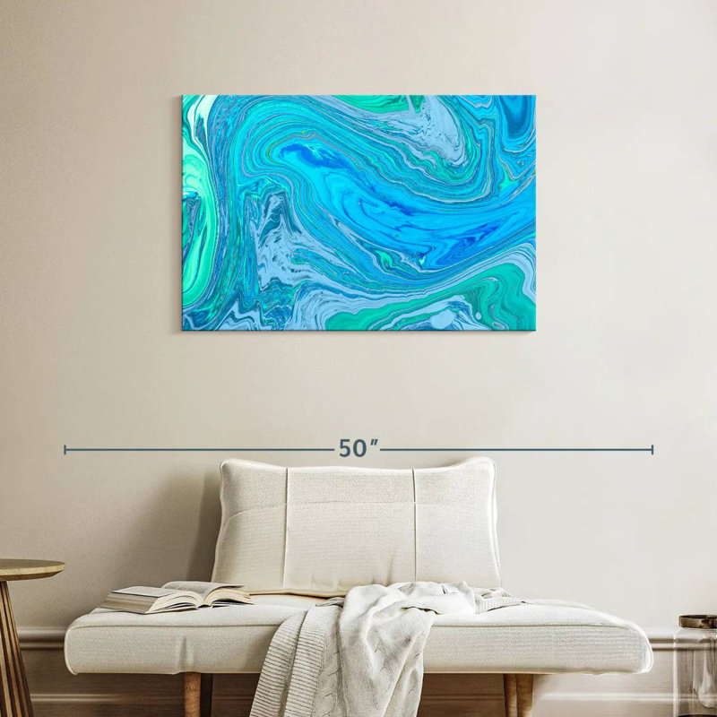 Avery Abstract Turquoise Waves, 24" H x 36" W