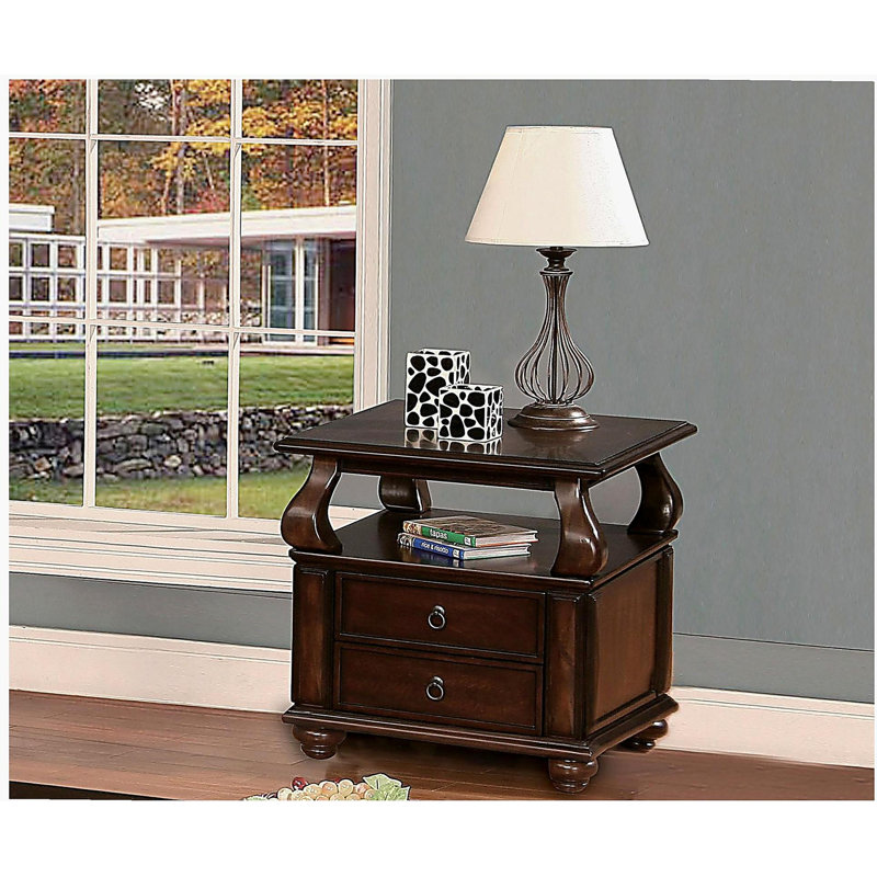 Walnut Wood 2 Drawer Side Table