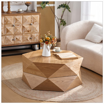 Table basse à plateau rabattable rétro avec rangement caché, placage en bois massif pour le salon, la chambre à coucher et le bureau