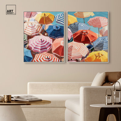 Ensemble de décorations murales multicolores et colorées par Art Remedy, cadre argenté, 24 x 30